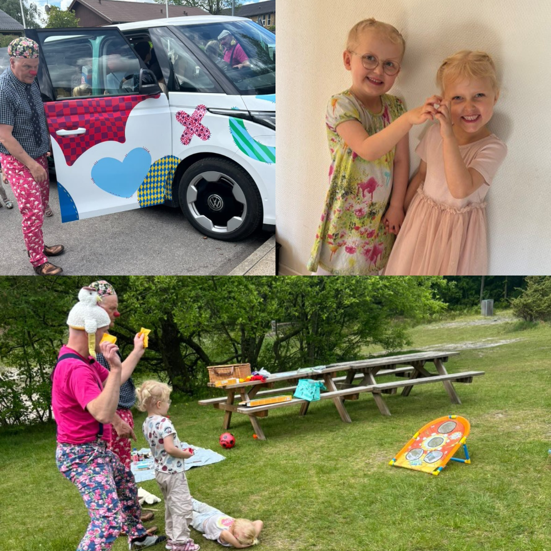 Billedcollage. Klovnbulancen, Agnes og Alberte